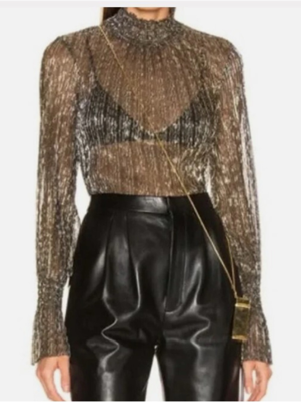 L'AGENCE NWT GOLD SHIMMER RIBBED MOCK NECK TOP